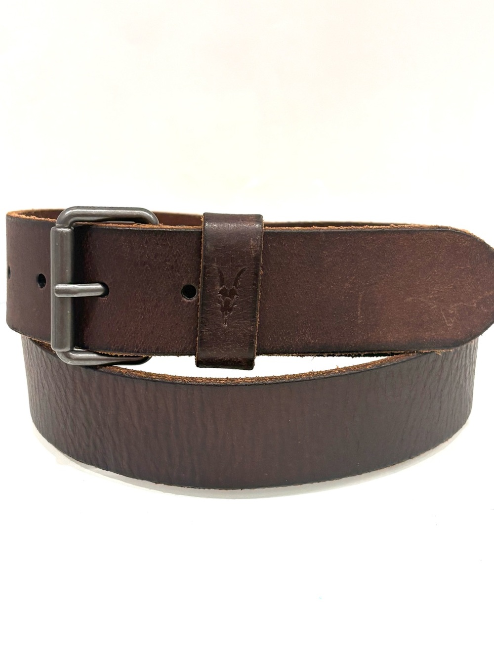 All Saints Dark Brown Leather Belt with Metal Buckle